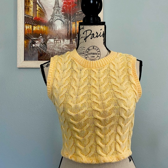Zara Tops | Zara Yellow Cropped Knit Sweater Vest. | Color: Yellow | Size: S | Pm-53886196's Closet